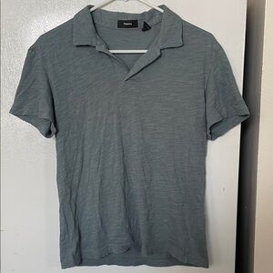 Theory Men's Small 100% Cotton Slate Collared V Neck Short Sleeve Shirt